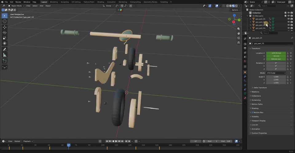 Wooden Balance Bike modelled in Blender