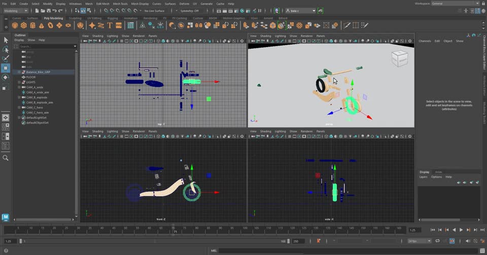 Wooden Balance Bike animated in Maya