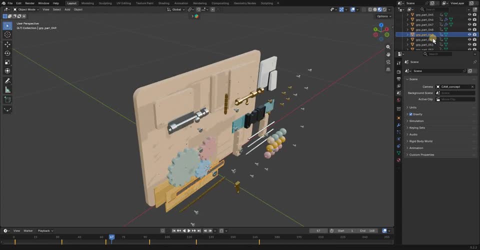 Montessori Busy Board modelled in Blender