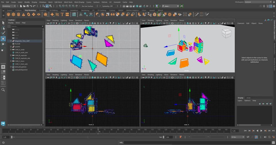 Magnetic Building Tiles animated in Maya