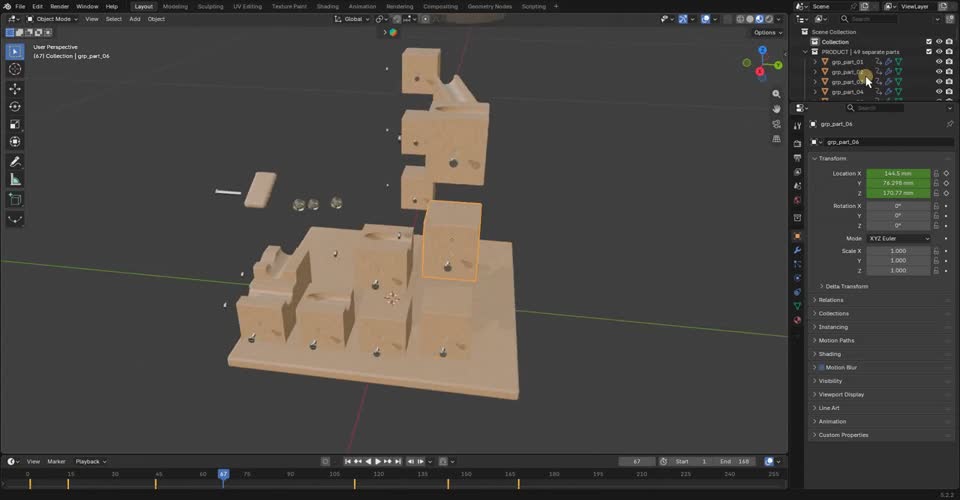 Wooden Marble Run modelled in Blender