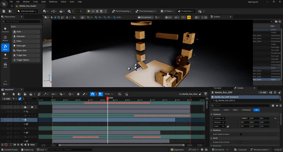 Wooden Marble Run lit in Unreal Engine