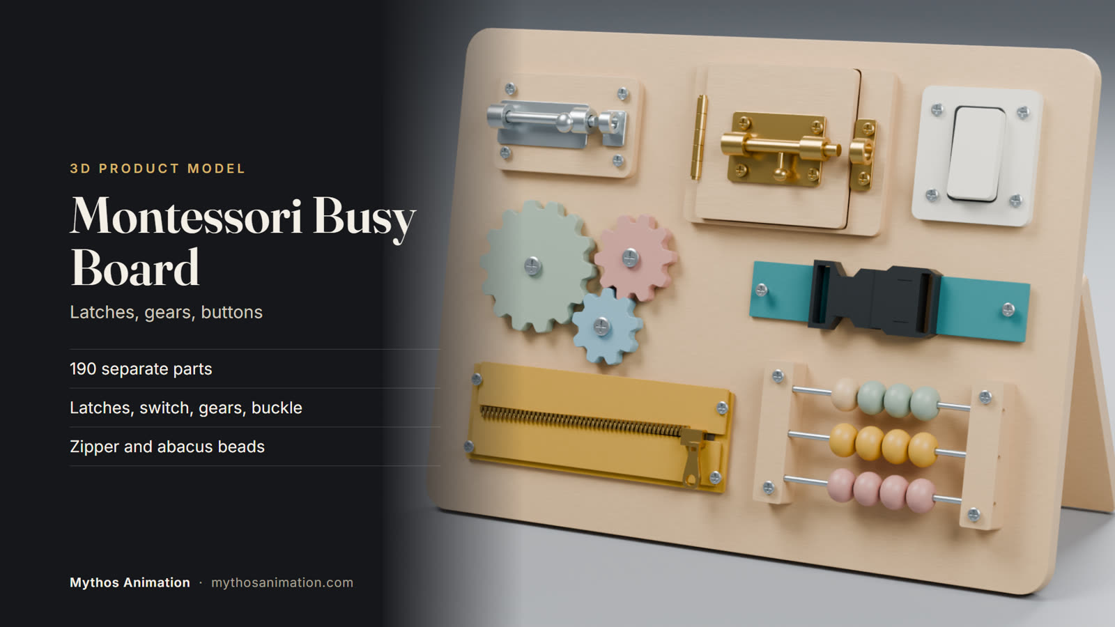 Montessori Busy Board, 3D product model poster
